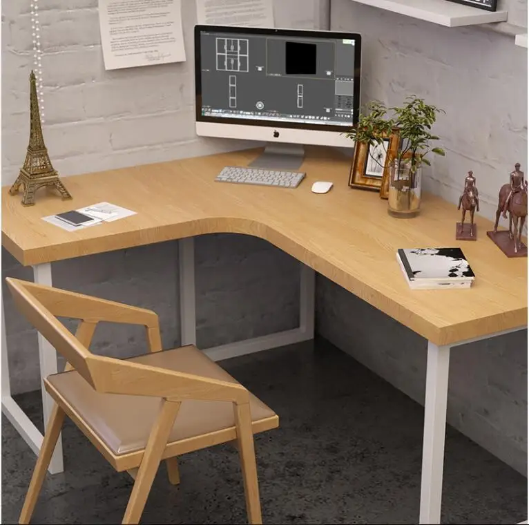 

Nordic bedroom solid wood wrought iron desk against the wall, household single and double computer desk