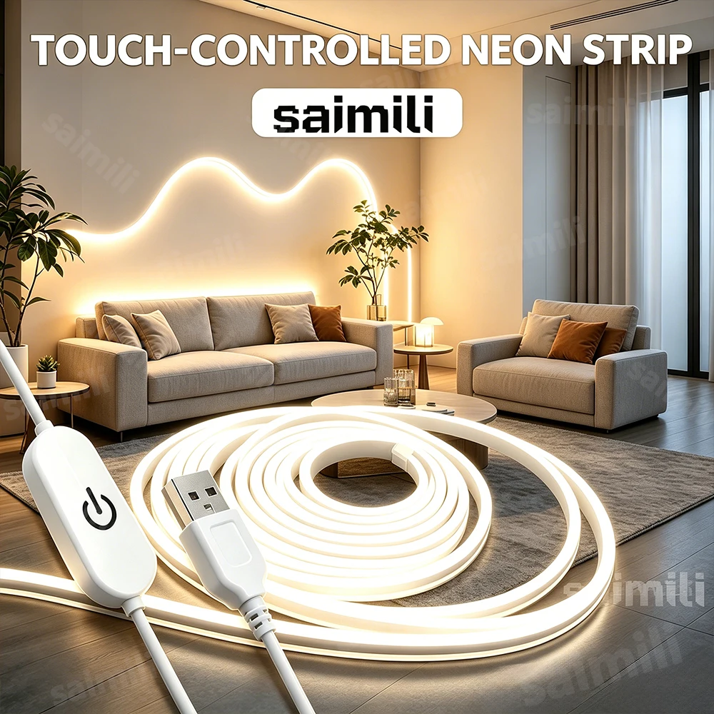 

USB 5V LED Neon Light Touch Switch Waterproof Dimmable Strip Lamp Flexible Indoor Ambient Lights For Bedroom DIY Decor Lighting
