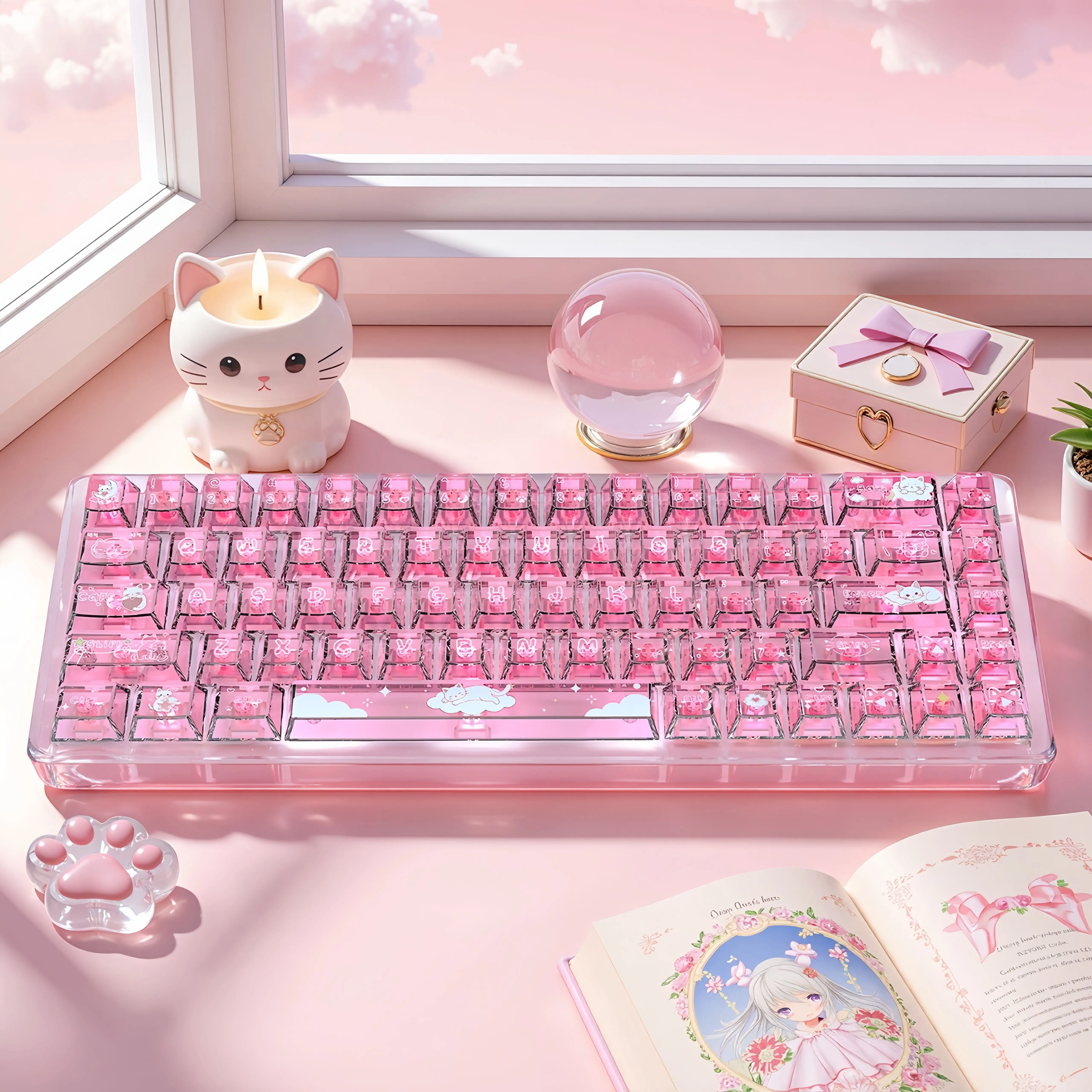 136 Keys PC Translucent Keycaps Set UV Printed RGB Shine Through Custom Keycaps for Mechanical Keyboard Gaming MX Switch Keycap