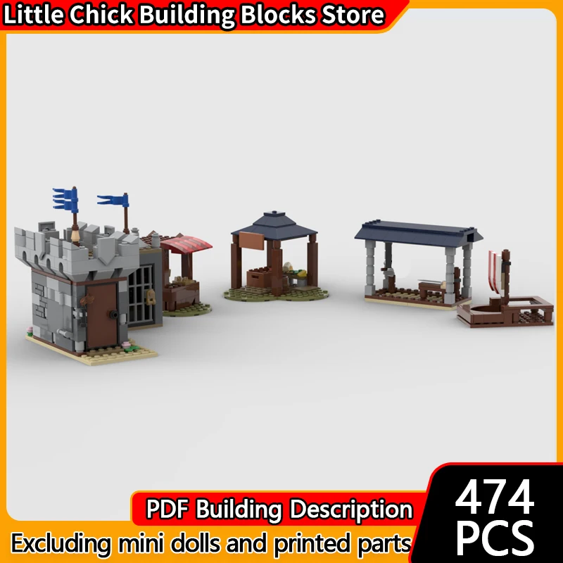 Medieval Castle Model MOC Building Bricks Small Village Market Modular Technology Children Holiday Gifts Assemble Toys Suit