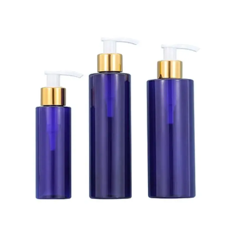 

20Pcs Clear Blue Plastic Bottle 100ml 200ml 250ml Gold Press Pump Empty Cosmetic Packaging Refillable Shampoo Lotion Bottles