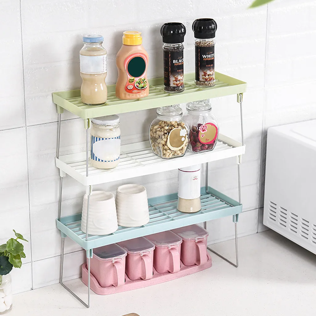 

Standing Rack Kitchen Bathroom Countertop Storage Organizer Shelf Holder Rack Kitchen Cabinet Counter Shelf Organizer Racks