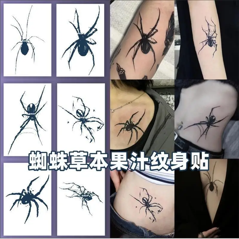 Tatuajes Temporales duraderos de jugo de hierbas para mujer, tatuaje temporal impermeable, pegatina artística Punk araña que cubre cicatrices, Festival de tatuajes falsos