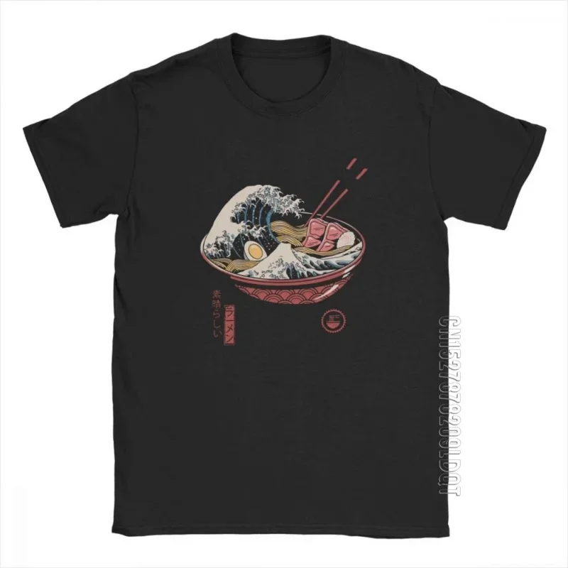 Great ramen Wave men's T shirt noodles the great wave of Nagasaki cotton basic tees o neck Japan Japanese plus size T-shirt