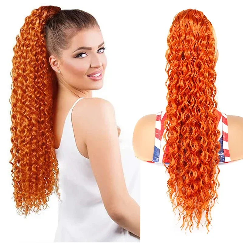 Synthetic Curly Wave Drawstring Ponytail Long Deep Curly Hairpiece Ponytail for Women Ginger Curly Fake Horse Tail Extensions