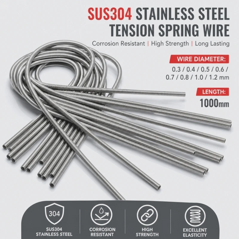 Stainless Steel Extension Spring 1 Meter Long Tension Spring Wire 0.2-1.2mm Assorted Diameter DIY Craft Repair