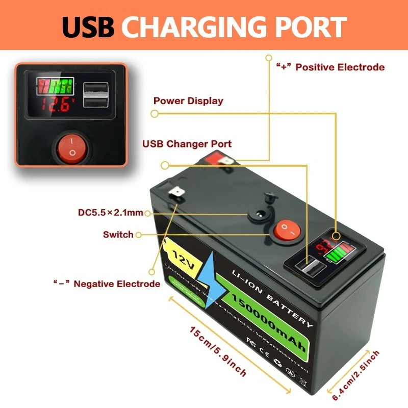60AH Same Large Capacity 12V Lithium Iron Phosphate Battery 150Ah Outdoor Energy Storage Power Supply Endurance Battery