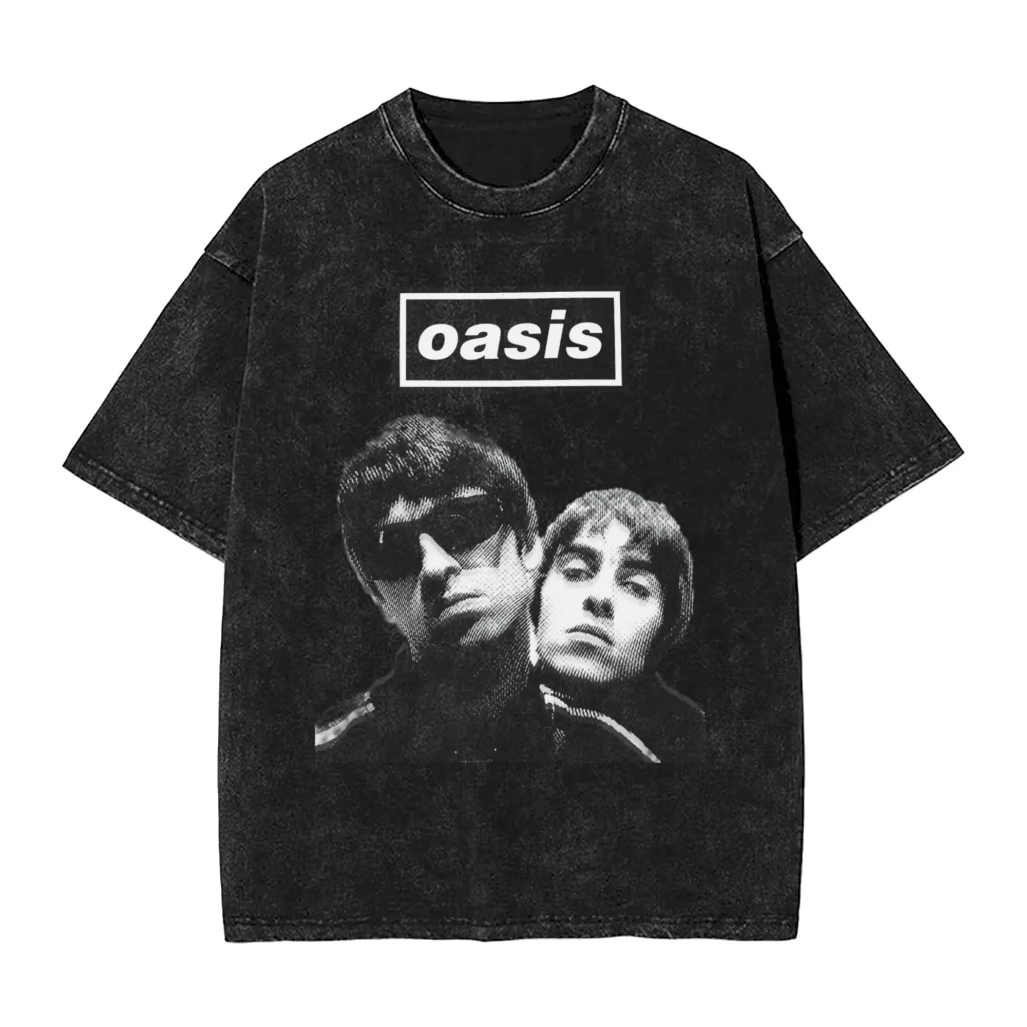 O-Oasis Tour Rock Band T Shirt Hip Hop Washed Short Sleeve High Street T-Shirts  Fashion Men Women Tops Streetwear Printed Tees