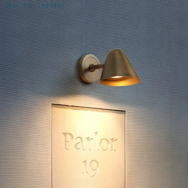All Copper Retro Entrance Sign Wall Lamp LED Foyer Corridor Staircase Bedroom Bedside Indoor Decorative Atmosphere Sconces Light