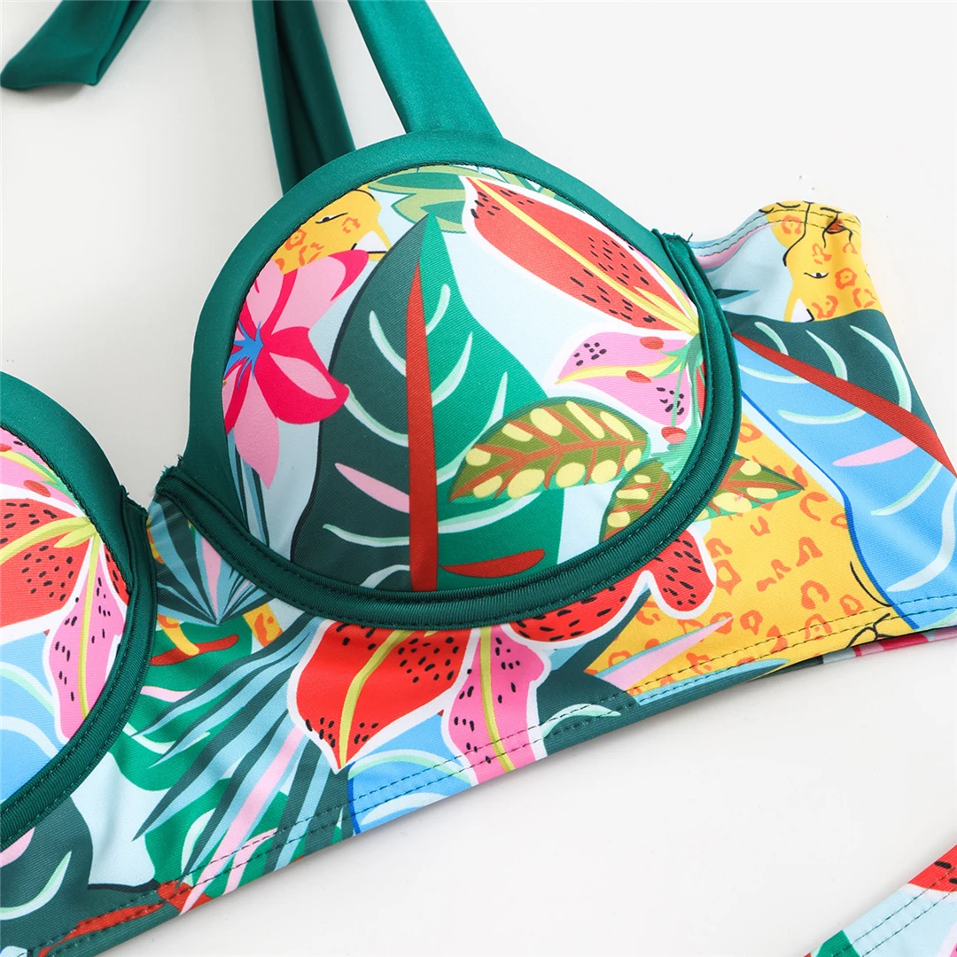 Neuer, bedruckter Badeanzug mit Sarong, hochtaillierter Bikini, dreiteiliges Bikini-Set, Damen-Badebekleidung, Badeanzug, Badebekleidung, Schwimmbekleidung V6349 – Detail 10