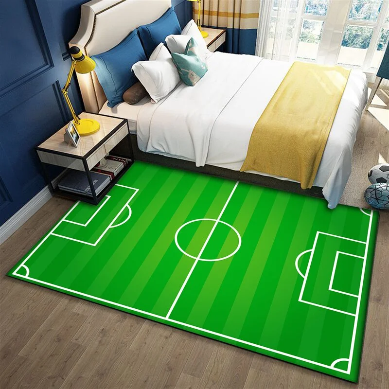 VIKAMA Realistic Green Football Pitch Large Area Rug Non Slip Washable Floor Mat Bedroom Boys Sports Fan Kids Home Decor Carpet