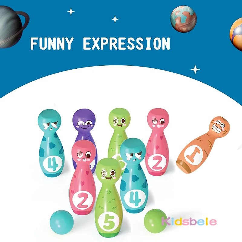 Cartoon bowlingset voor kinderen Leuke emoji's bowlingpinnen met 5-nummers Peuters Interactief binnensportspeelgoed Familie gazon Tuinspel