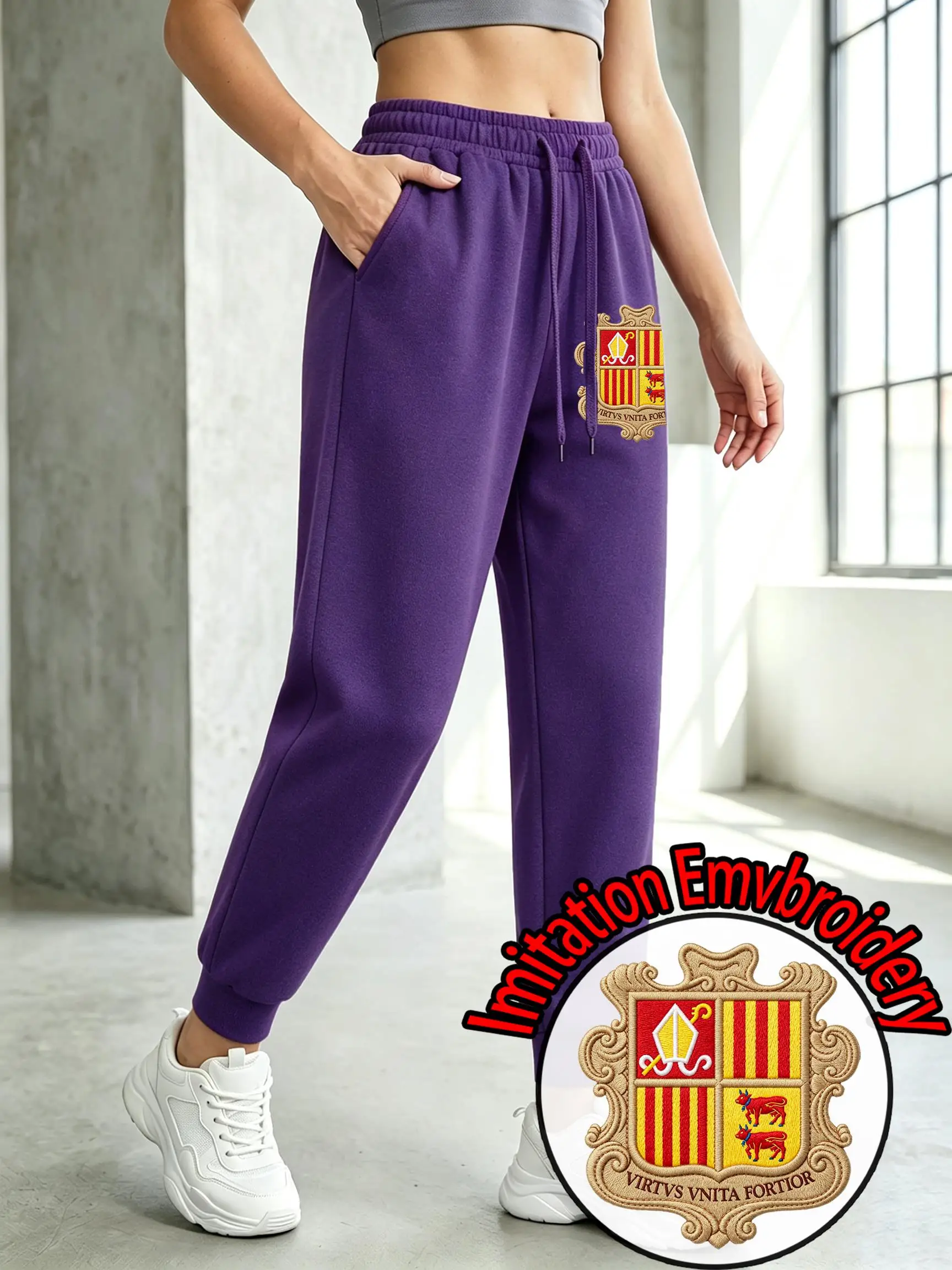 Andorra Imitation Embroidery Printed Womens Trousers Sport Fashion Jogging Pants Casual Fleece Sweatpants Autumn Y2K Clothing