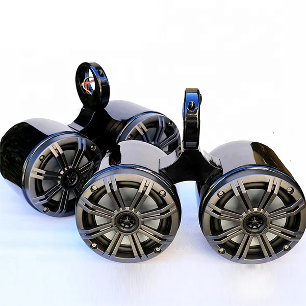 Pair Of Twin Black Coated Bullet Speaker Pods With Marine Speaker Installed