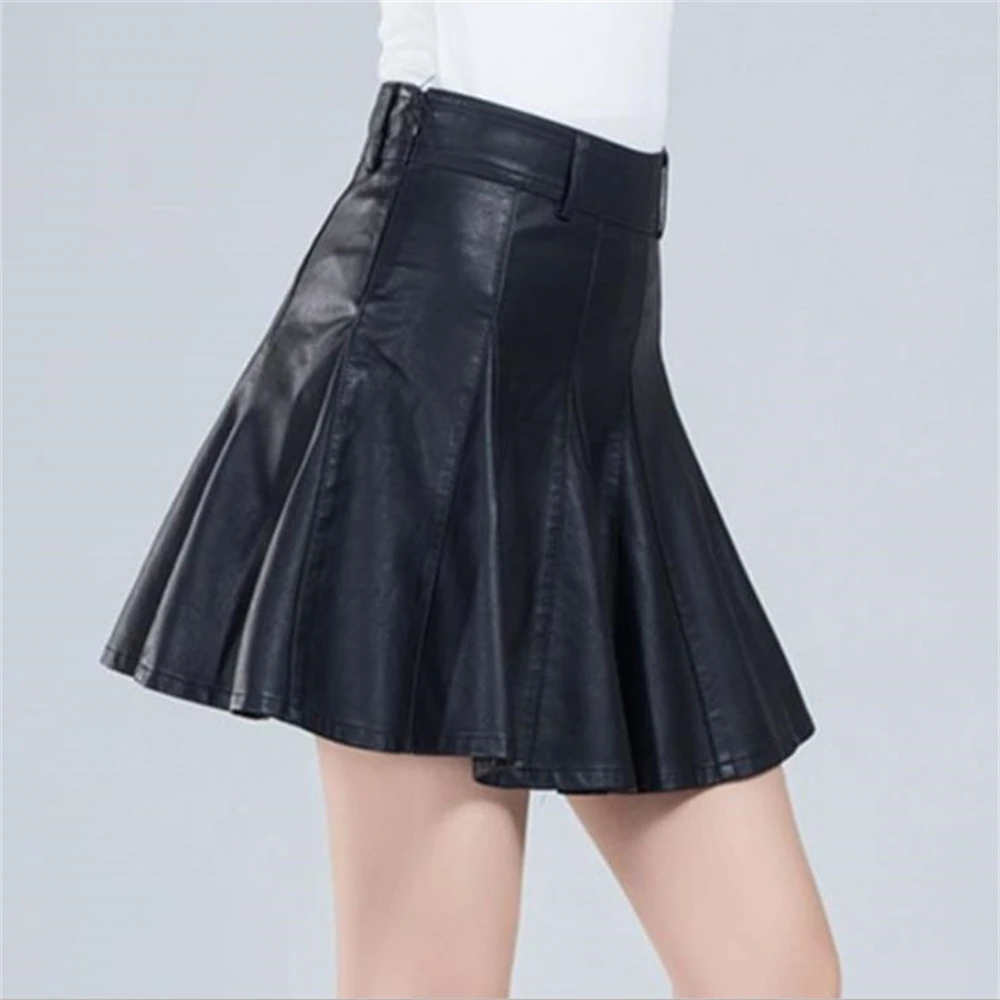 2024 Autumn PU Leather Midi Skirts Women Elegant OL High Waist Party Skirts Fashion Office Lady Solid Jupe Falda S-5XL Spring