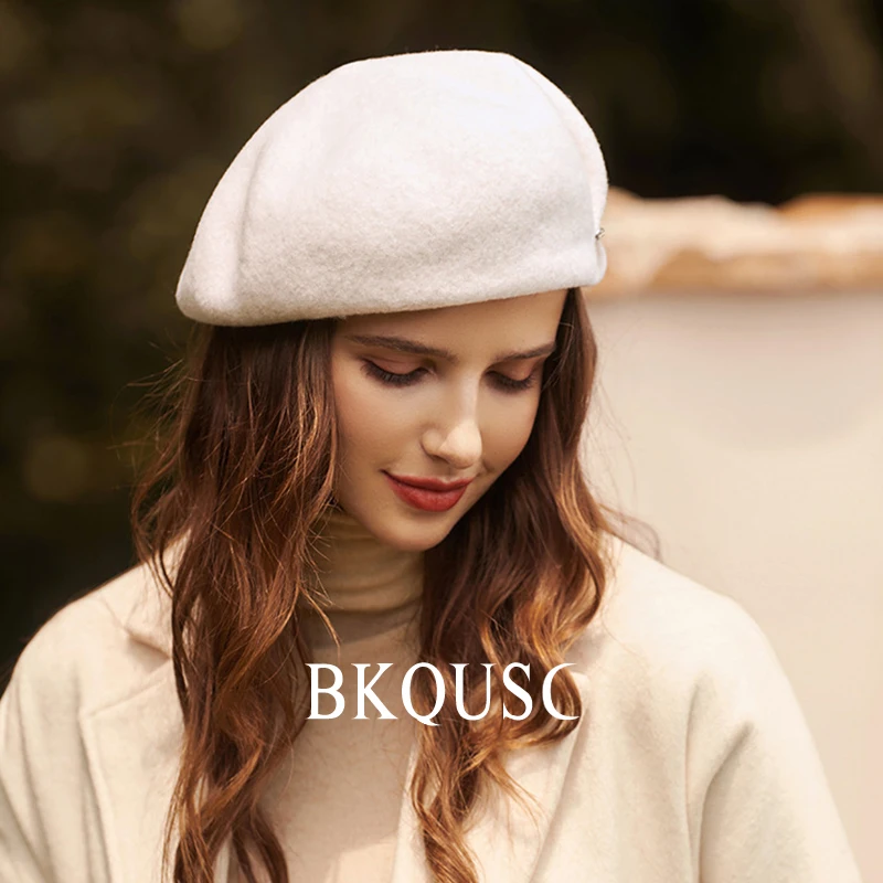 Women\'s Wool Beret Elegant Ladies British Vintage Painter Hat High Quality Woolen Solid Color Warm Felt Hat Berets Cashmere Caps