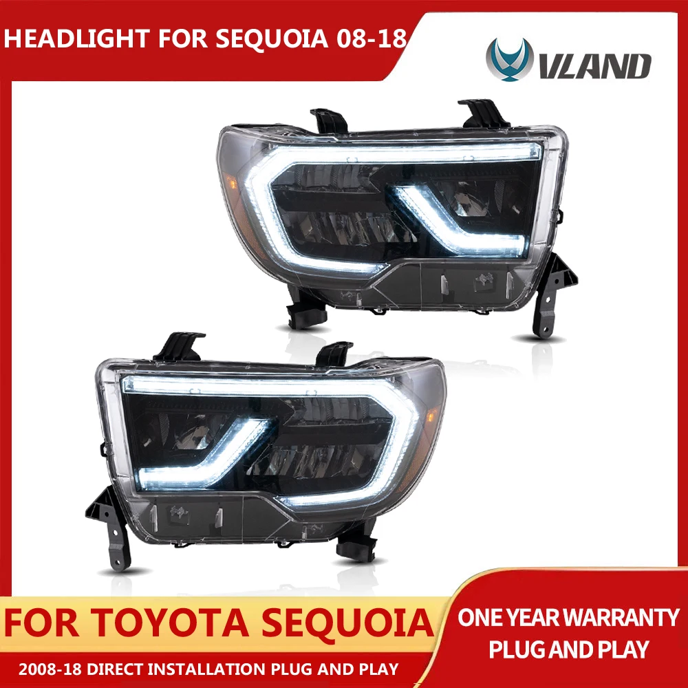 Vland Car Lamp Assembly For Toyota Sequoia 2008-2018 Headlights Sequential Turn Signal 2007-2013 Tundra Full LED Front Light