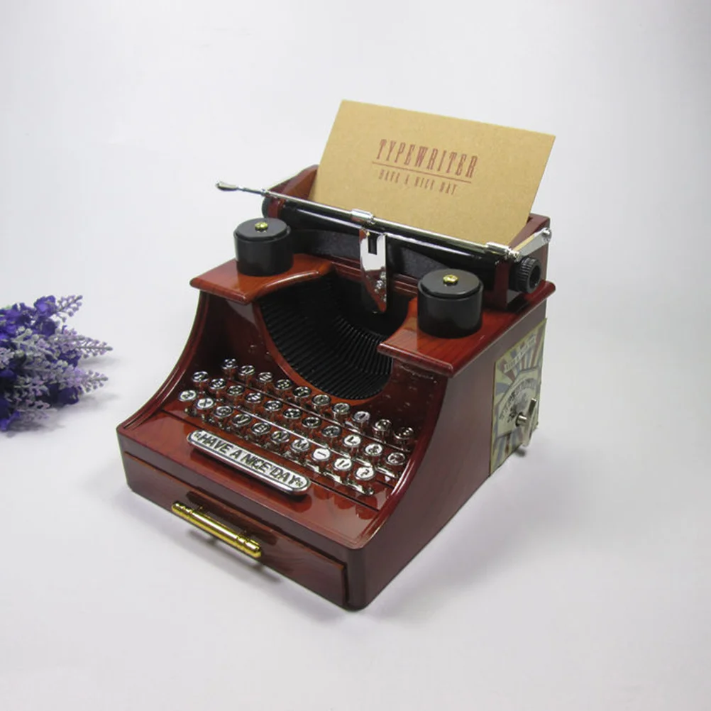 

1pc Jewelry Storage Music Box Retro Typewriter Shape Desktop Adornment Plastic Musical Box Hand Crank Melody For Home Office