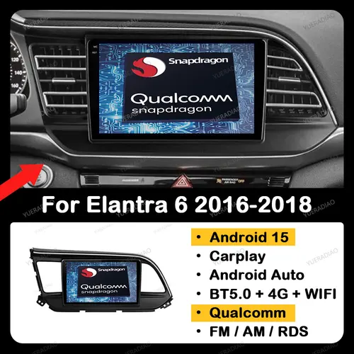 ヒュンダイ エラントラ 6 2016 2017 - 2018用 Android 15 カーラジオ マルチメディアステレオ ビデオプレーヤー 2Kスクリーン ヘッドユニット Carplay対応 オート QLED