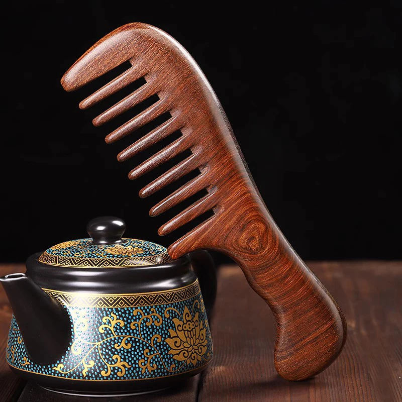 Natural Sandalwood Combs Solid Wood Carving Comb Anti-Static Beard Comb Handicraft Hair Styling Wide Tooth and Narrow Tooth Gift