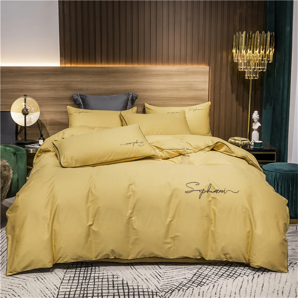 Svetanya Solid Cotton Embroidery Bed Linens Hotel Home Bedding Sets Sheet Pillowcase Duvet Cover Set