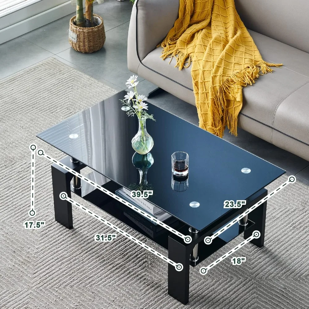 Living Room Rectangle Coffee Table, Tea Table Suitable for Waiting Room, Modern Side Coffee Table with Wooden Leg, Glass Tablet