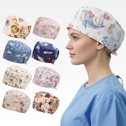Scrub Caps for Long Hair Premium Surgical Cap Cheap Pharmacy Work Hat Pet Clinic Doctors Dentist Nursing Cap with Buttons K1030