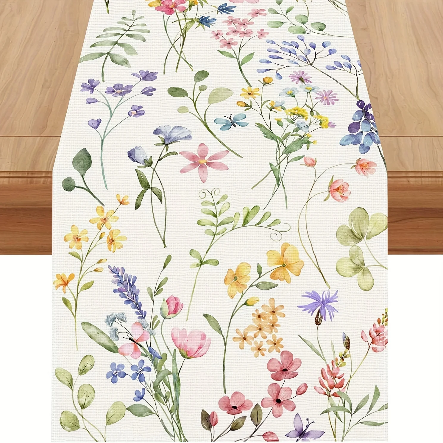 Spring Watercolor Flower Linen Table Runner Holiday Wedding Party Decor Farmhouse Summer Floral Table Runners Dining Table Decor