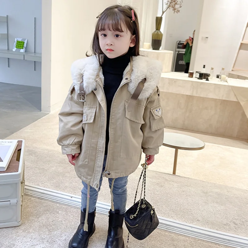 Girls Kids Coat Jacket Overcoat Cotton 2022 Luxury Warm Plus Thicken Velvet Winter Sports Teenager School Children\'s Clothing