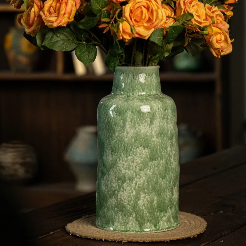 Jingdezhen French ceramic vase Zen retro flower hydroponic flower ware living room entrance niche green elf bottle