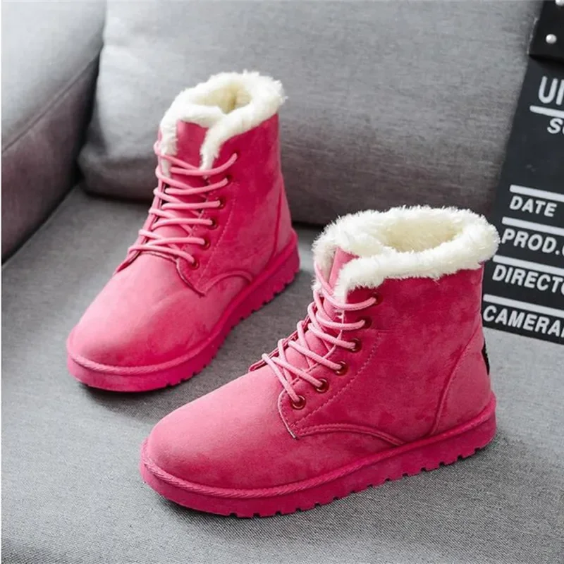 2024 Women Winter Snow Boots Warm Flat Plus Size Platform Lace Up Ladies Women\'s Shoes New Flock Fur Suede Ankle Boots 35-43