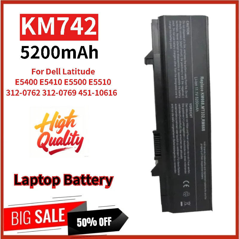 

Высокое качество KM742 Сменный аккумулятор для ноутбука 11,1 В 5200 мАч для Dell Latitude E5510 E5500 E5400 E5410 Совершенно новый