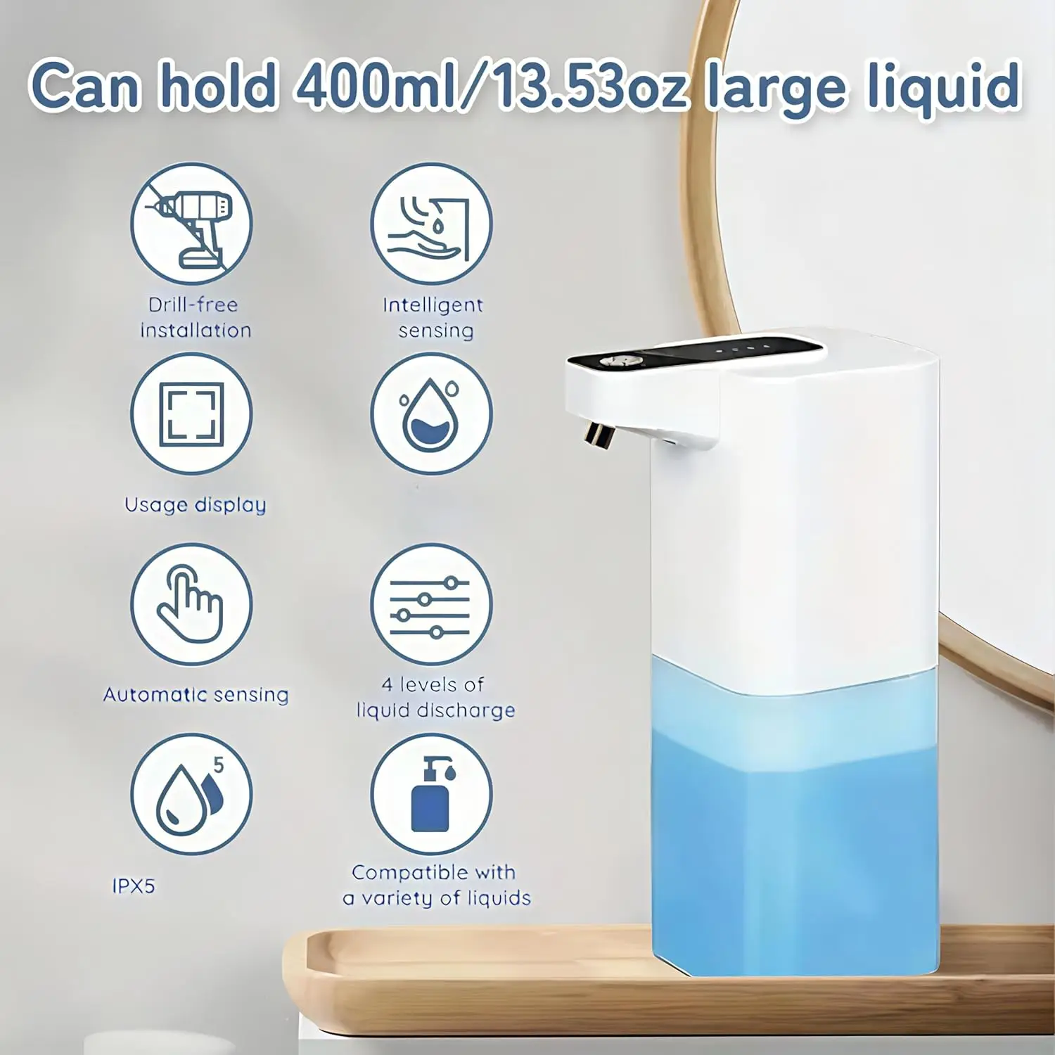 클라우드다 자동 거품 비누 디스펜서 터치리스 USB 충전식 스마트 핸드 비누 디스펜서 4단계 조절 가능