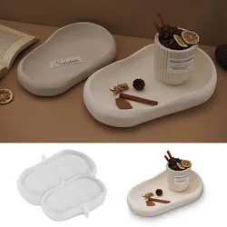 Oval Storage Tray Concrete Mold Wabi-Sabi Style Home Decor Nut Storage Tray Cement Mold Plaster Epoxy Resin Plate Silicone Mold