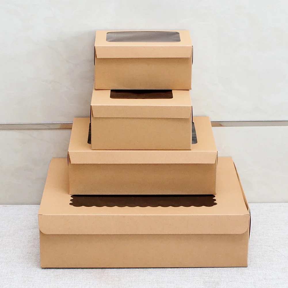 10Pcs Kraft Paper Cupcake Packing Box with Window Cardboard Cake Muffin Cookies Candy Box Wedding Party Birthday Favors 4 Sizes
