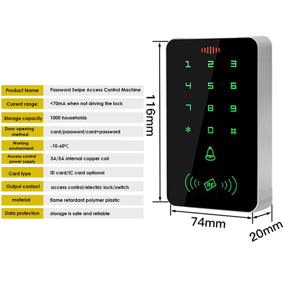 Teclado de acceso RFID 125KHz Control de acceso de cerradura de puerta 1000 teclado de tarjeta de proximidad de usuario 13,56 Mhz acceso Redaer