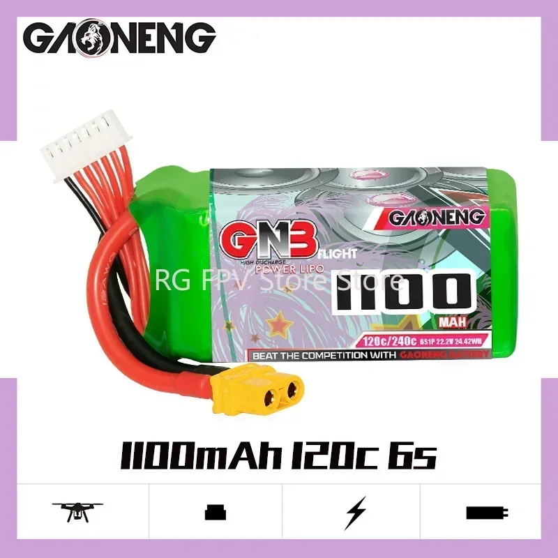 Original Gaoneng GNB 6S 22.2V 1100MAH 120C Lipo Battery For FPV Light Weight New Model High C rate Rechargeable 6S 22.2V Battery