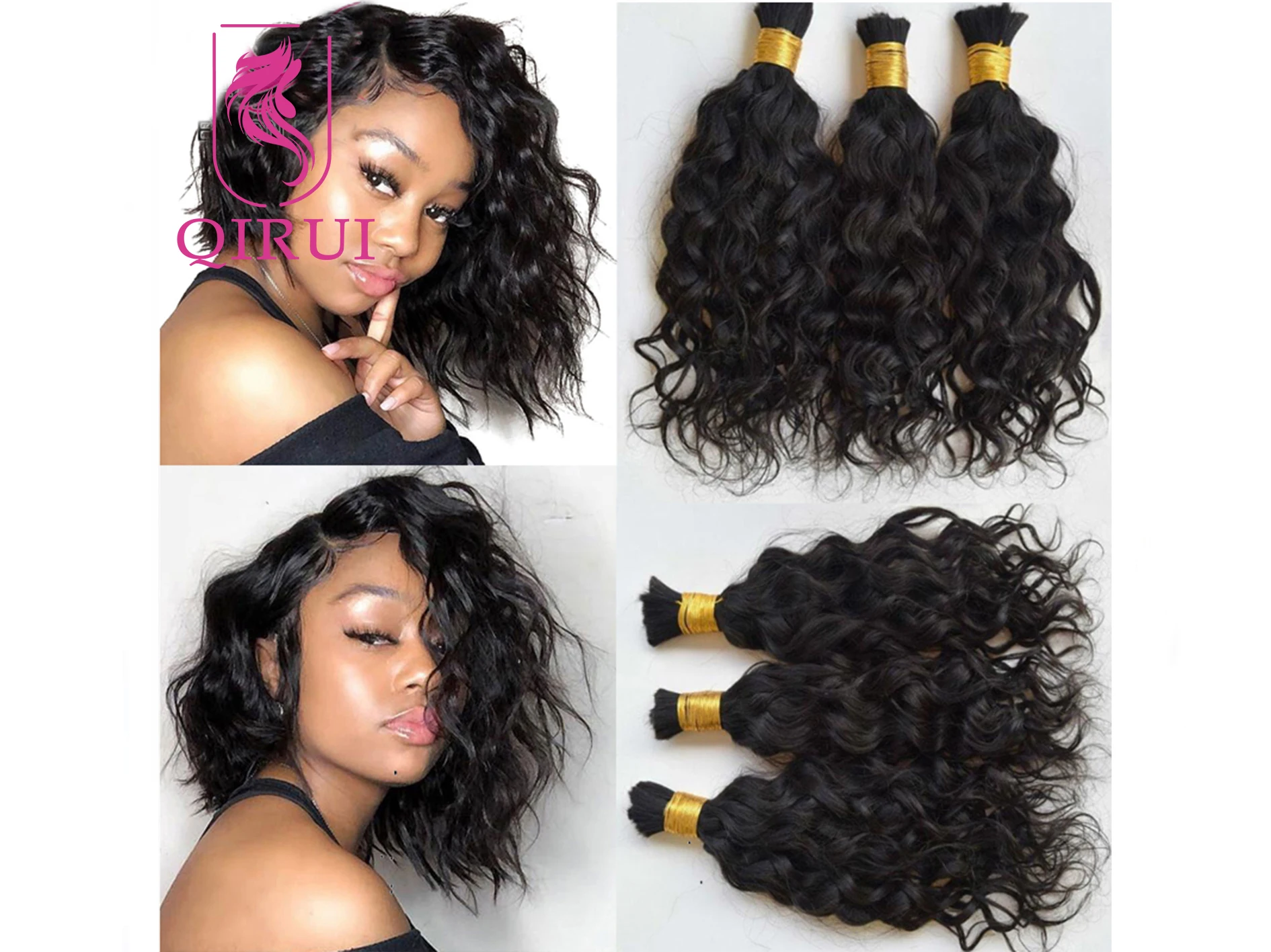 

QIRUI Brazilian Loose Wave Hair Bulk 3Pcs/Lot Wet and Wavy Human Hair Bulk For Braiding No Weft Braids Extensions Bundles