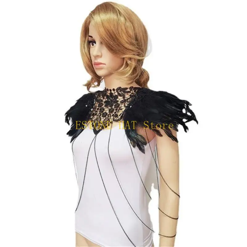 49MF Epaulette Shoulder Wrap Lace Shoulder Necklace Chain Harness Body Chain Body Jewelry for Halloween Party