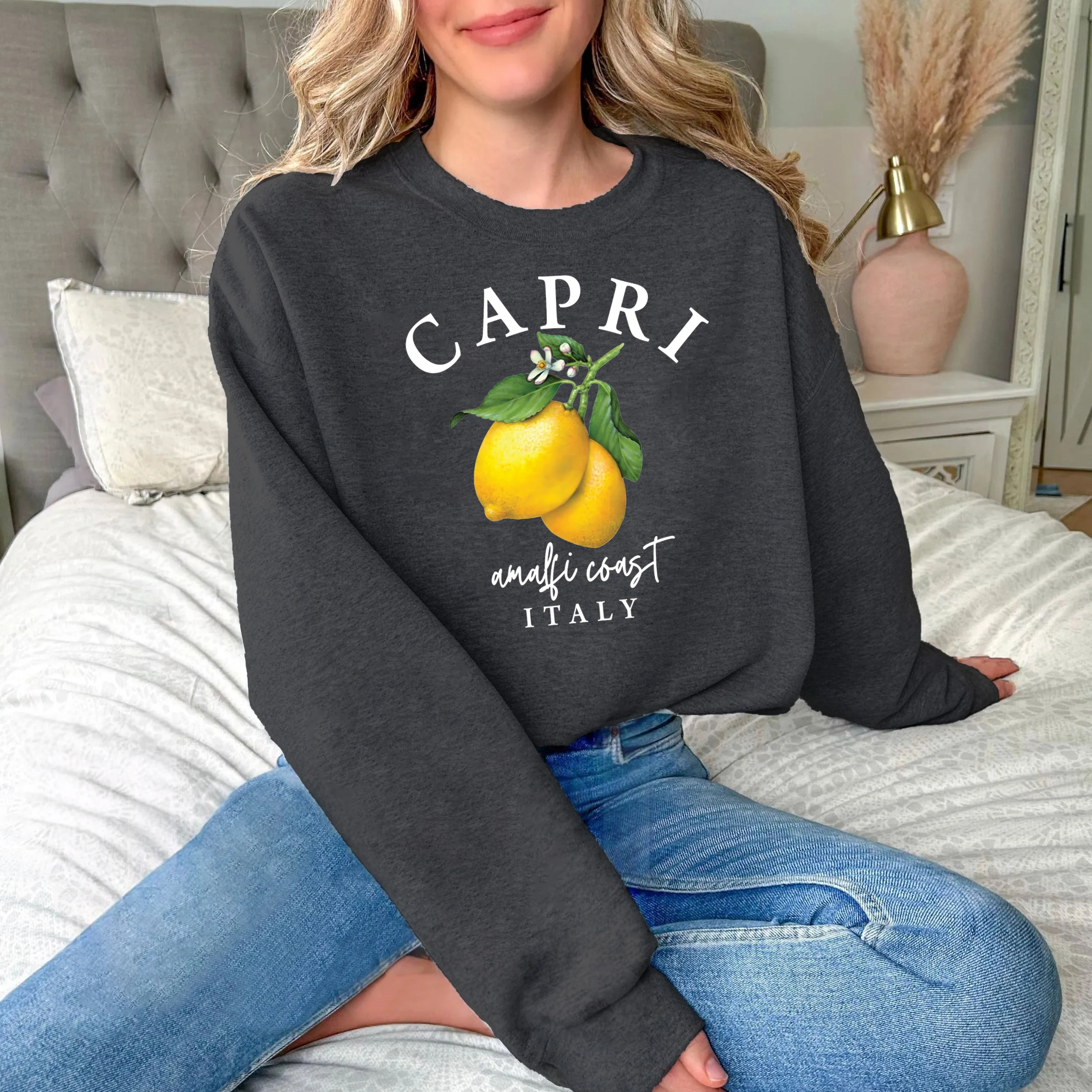 كابري إيطاليا الليمون يطبع البلوز المرأة س الرقبة ملابس عصرية الخريف الصوف الدافئة البلوز للجنسين فضفاض متعدد الألوان الشارع الشهير #5