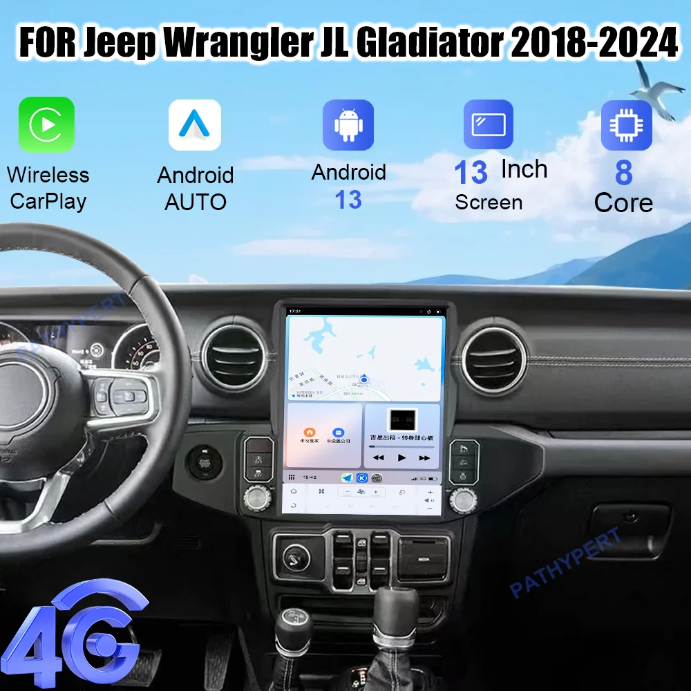 

13" High-Definition 4K Video Screen For Jeep Wrangler JL Gladiator 2018-2024 Car Multimedia Player Radio Head Unit Carplay GPS