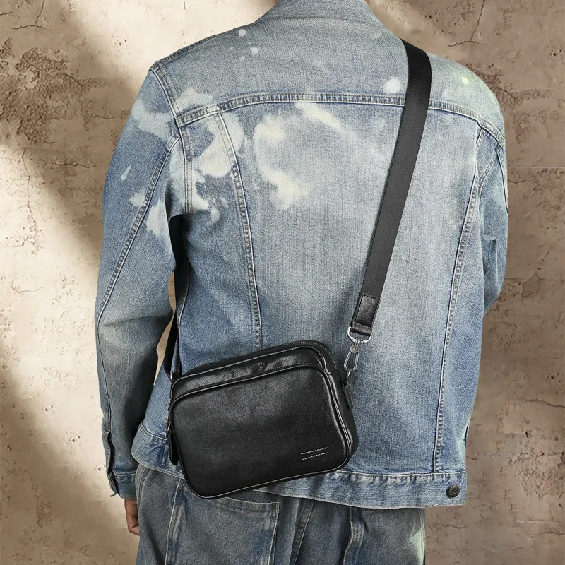 LD-Cowhide Men's Backpack Commuting Single Shoulder Crossbody Square Bag Genuine Leather Premium Crossbody Bag