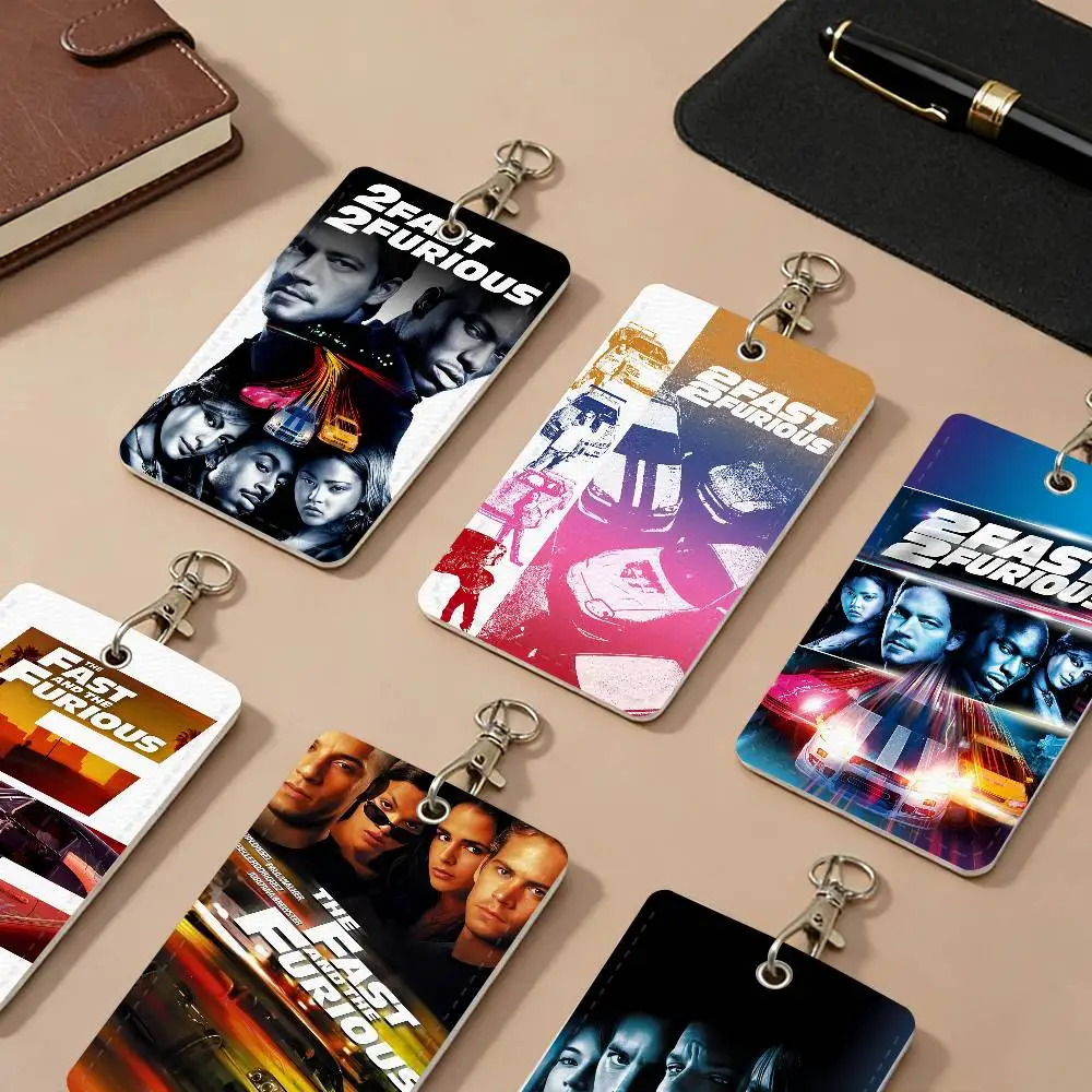 F-Fast and F-Furious 2 Classic PU Leather Card Holders Anti-lost Student ID Protective Cover Cases Campus Access Cards Key Chain