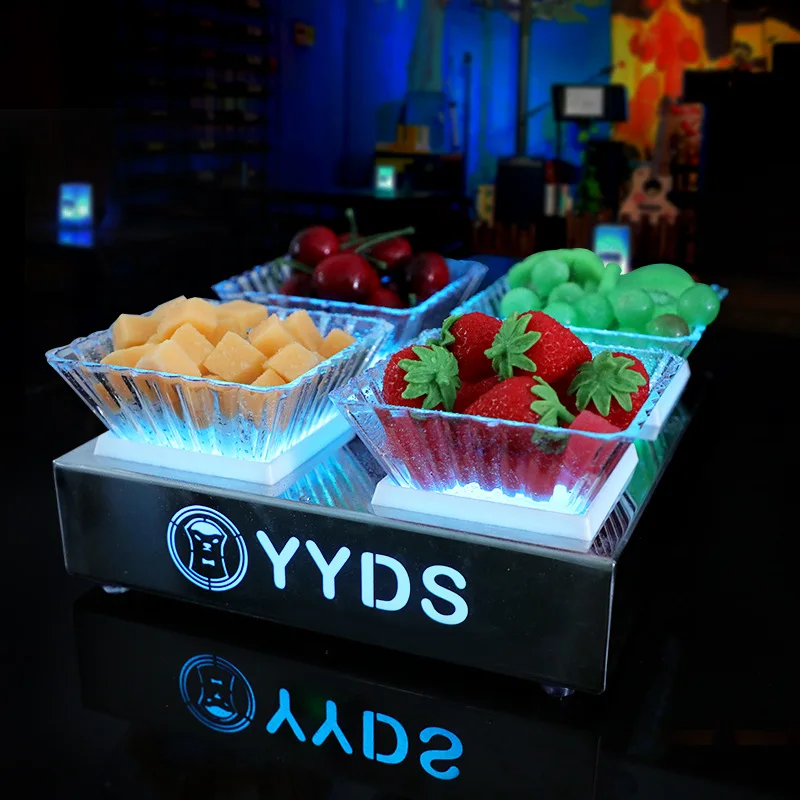 

Bar KTV nightclub preparation single luminous fruit plate stainless steel clear bar 4 grids 6 grids zero snacks grid platter rac
