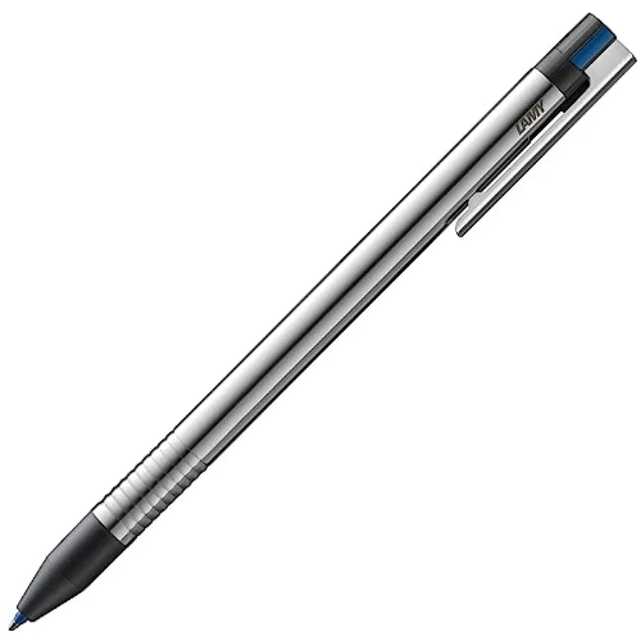 

logo 3-colours - multicoloured ballpoint pen black blue red with a sight dial mechanism in an elegant stainless steel case - in