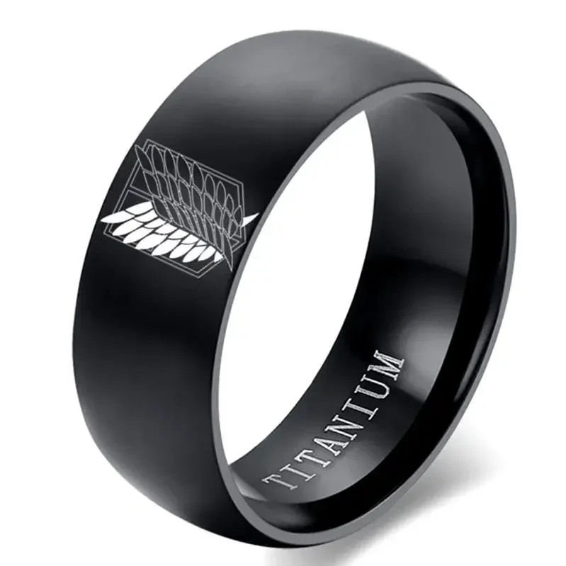 10mm Attack on Titan Black sliver Stainless Steel Ring Wings Of Liberty Flag Finger Rings For Men Women Jewelry Anime Fans