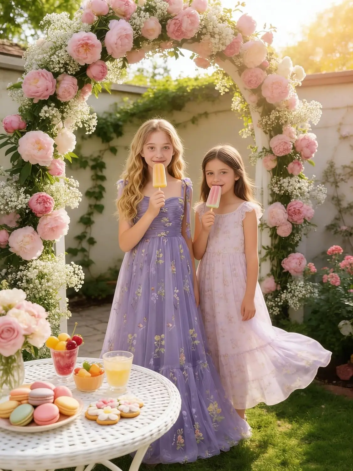 Floral Embroidered Tulle Flower Girl Dress Sweetheart Junior Bridesmaid Formal Party Prom Gown with Tiered Ruffles