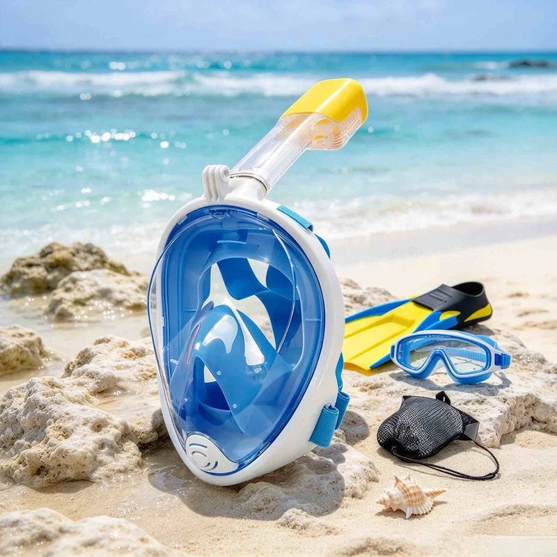 Full Face Snorkeling Mask for Kids Adults, Dry Type Anti-Fog Diving Mask, Safe Respirator Swimming Diving Equipment