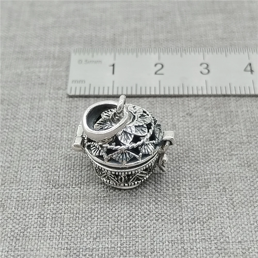 Sterling Silver Hollow Leaf Locket Charm 925 Silver Tribal Prayer Box Pendant