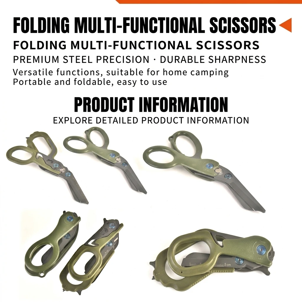 YGTITAN Rustproof Multipurpose Camping Shears Foldable Hand Tool Precision Cutting Stainless Steel Outdoor Survival